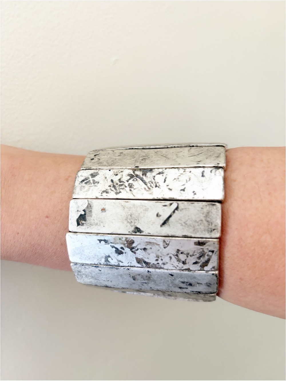 Chunky Textured Silver stretchy bracelet
